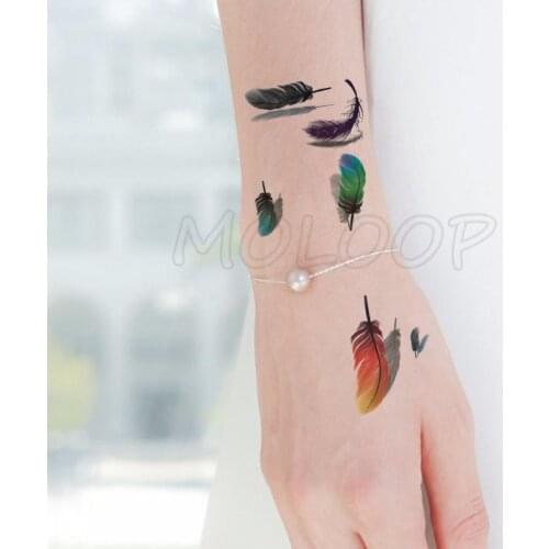 Water Transfer Tattoo Sexy Colored Feathers Tattoo Body Art Waterproof Temporary Fake Flash Tattoo for Man Woman Kid 10.5*6cm