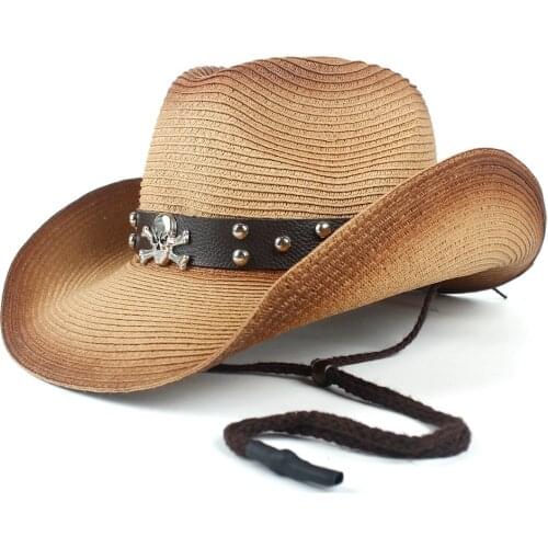 2019 Women Men Hollow Western Cowboy Hat Lady Summer Straw Punk Shantou Sombrero Hombre Beach Cowgirl Jazz Sun Hat Size 57-59CM