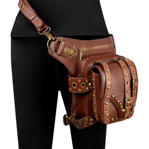 Lady Pockets Retro Messenger Bags Punk Vintage Steampunk Crossbody Women Shoulder Waistbag Travel Leg Bag Moto Biker Fanny Pack