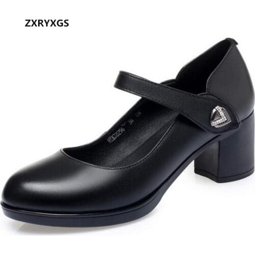 2021 New Spring Rhinestone Top Cowhide Women Leather Shoes Black High Heels Elegant Fashion Shoes Work Banquet Mom Woman Shoes