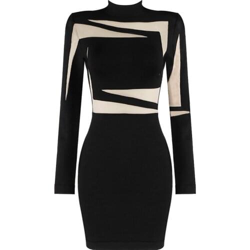 New New Autumn Bandage Dress Women Summer Elegant Party Club Celebrity Black White Long Sleeve Ladies Clothes Bodycon Dresses
