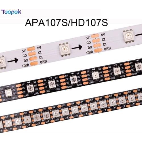 1m/5m High Density APA107 APA102 Upgrade Version RGB Strip Light HD107S Led Strip 30/60/144 pixels Black/White PCB DC5V