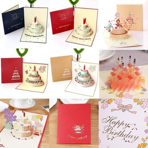 1pcs 3D Pop Up Creative Cute Birthday Party Cake Clown Blessing Greeting Card Childrens Handmade Hollow Paper Carving Gift Cards