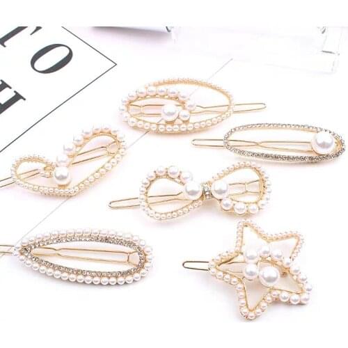 1PC Handmade Women Pearl Hair Clips Fashion Geometric Femals Girls Sweet Ponytail Hairpins Headwear Hair Accessorie Barrettes