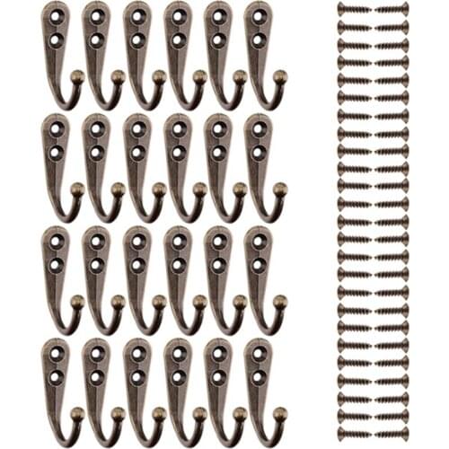 24 Pieces Coat Hooks Single Wall Mounted Robe Hook Vintage Hanger and 50 Pieces Screws (Black)