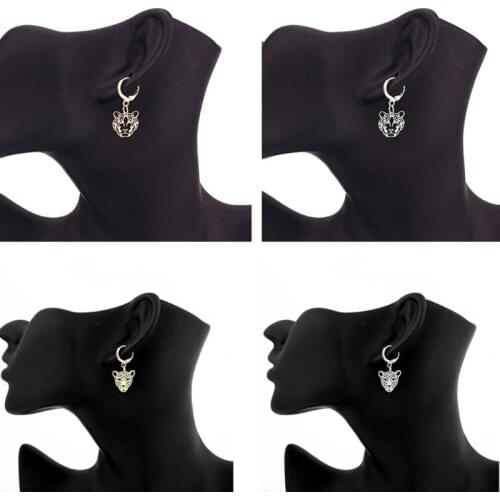 4 Pairs Gold Tiger Leopard Head Hoop Earrrings Set Wild Animals Pendant Drop Earrings Fashion Jewelry Unisex