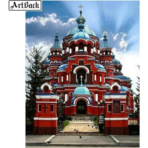 5d diy diamond painting castle sticker full square / round diamond embroidery christ church landscape 3d diamond art mosaic
