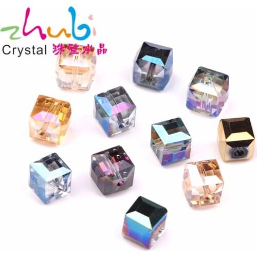 98pcs/lot Austrian Square Glass Plated Beads Diy Making 8mm Crystal Faceted Loose Sapcer Cube Lampwork Glass Beads Wholesale