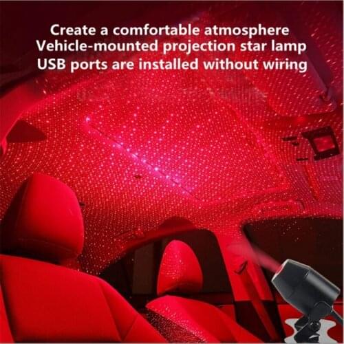 Car USB LED Roof Starry Sky Light Atmosphere Ambient Star Light Remote Control Interior Projector Decoration Lamp Red Light