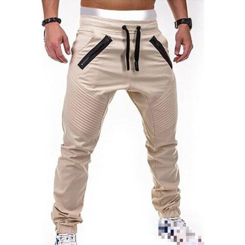 Sweatpants Casual Fashion Tooling Mens Pants Tethered Elastic Sports Baggy Hip Hop Joggers Pants Double Zipper Striped Trousers