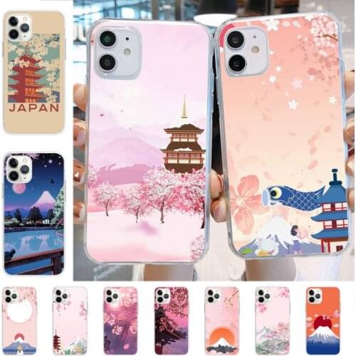 Tokyo Japanese Pink Cherry blossoms Mount Fuji Art Phone Case for iPhone 8 7 6 6S Plus X 5S SE 2020 XR 11 12 mini pro XS MAX