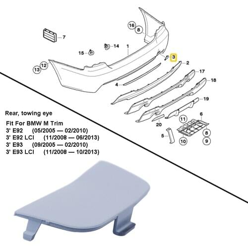 For BMW E92 E93 3-Series M-SPORT Rear Bumper Tow Hook Eye Cover Flap Cap
