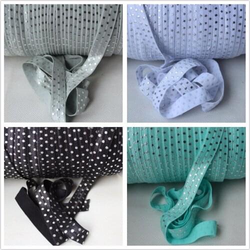 Silver foil dots printed elastic foe 5/8 silver dots printed FOE ribbon 50 yards per lot