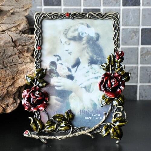 Retro Metal Gem Photo Frame Rose Classical Creative Photo Frame Display Storage Home Desktop Decoration Picture Frames