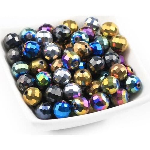 MKTREG Faceted Cosmic magic ball beads 10mm 30pcs/lot Plating Glass Loose Beads Jewelry Making Children Handmad DIY Accessories