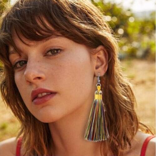 Fashion Bohemian Long Tassel Earrings For Women Girls Colorful Long Drop Dangle Earrings Female Jewelry Party Gifts Wholesale