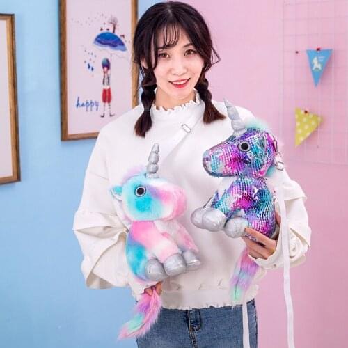 Cartoon Unicorn Plush Toy Backpack Girls Wear Mobile Phone Coin Purse Shoulder Diagonal Plush Small Bag Birthday Christmas Gift