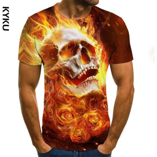 KYKU horror mens T-shirt summer fashion tops 3D skull demon theme T-shirt mens O-shirt shirt plus size streetwear