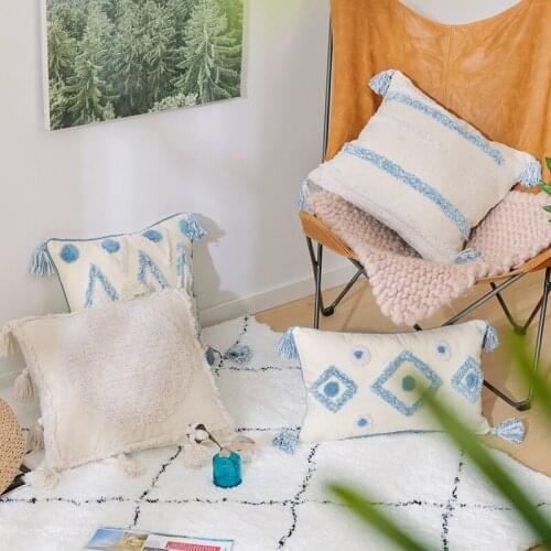 Nordic Morocco Geometric Tassel Cushion Cover Handmade Cotton Embroidery Tufted Pillow Case Decor Throw Pillow Cover 45*45 30*50