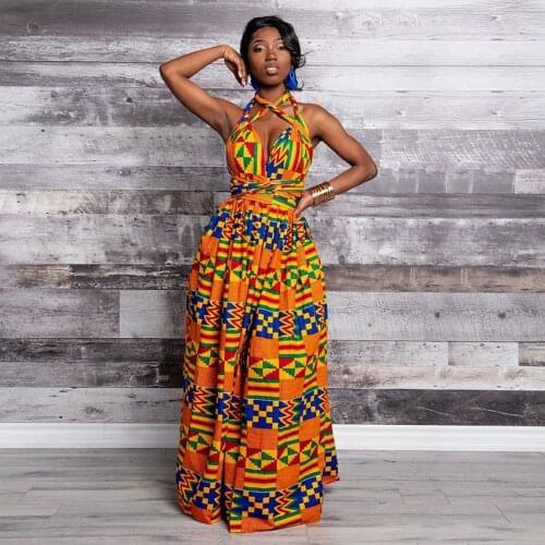 2021 New African Dress Women Fashion Sexy Sleeveless Off Back National Print Lady Party Dress Vintage Casual Elegant Long Dress
