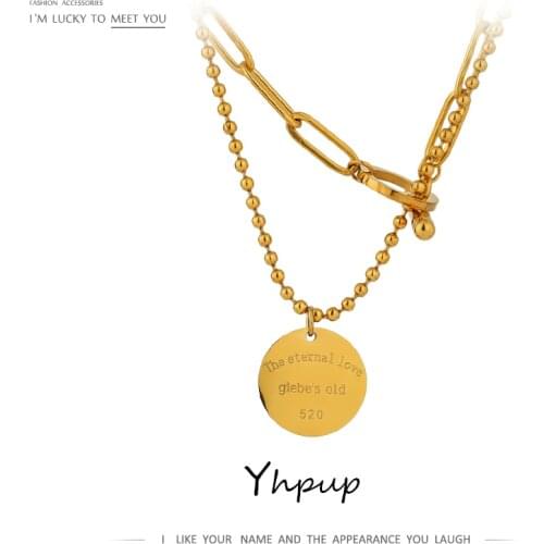 Yhpup Charm Layered Round Pendant Stainless Steel Necklace подвеска Jewelry for Women High Quality Chain Choker Collier New