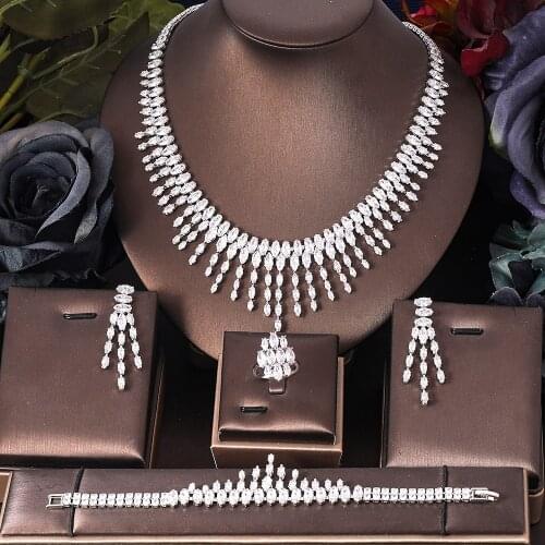 JaneKelly Stunning Big Carat Round CZ Crystal Necklace and Earrings Luxury Bridal Party Jewelry Set For Wedding Evening S061