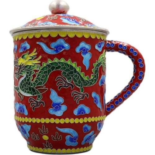 Cloisonne Pure Silver Teapot 999 Foot Silver Teacup Dragon Phoenix Silver Cup Mug Office Cup Big Mouth Cup Silver Water Cup