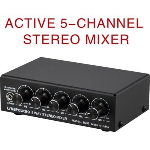 5-Way Stereo Active Mixer Audio Multi-Channel Mixer with Headphone Monitor