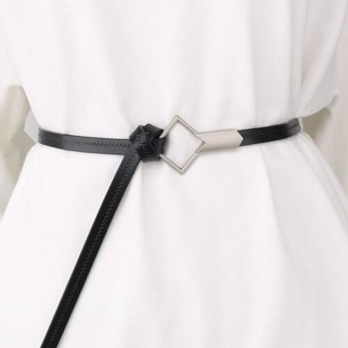 Women Belt no pin square buckle Genuine Leather belts Thin Female Knot Belt jeans gifts HOT Cowskin lady waistbands For Dresses