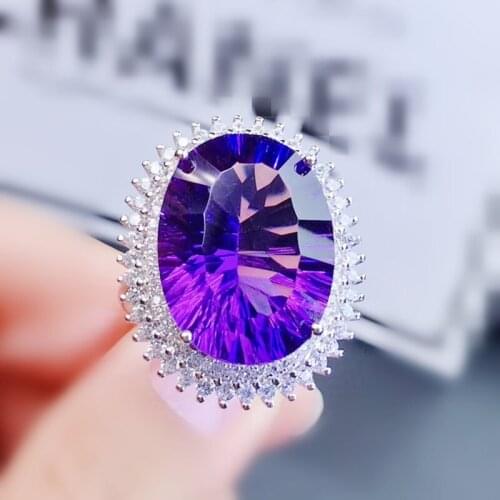 Natural real amethyst luxury ring Per jewelry 12*16mm 11ct big gemstone 925 sterling silver Fine jewelry J29179