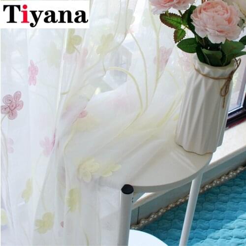 Pink Embroidered Voile Modern Window Living Room Blue Tulle Curtain Fabrics Sheer Rideaux Cortinas JK135Y