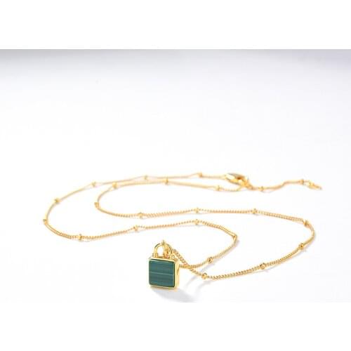 S925 Silver Pendant Necklace Natural Green Malachite Handbag Keychain Jewelry Design Necklace for Women