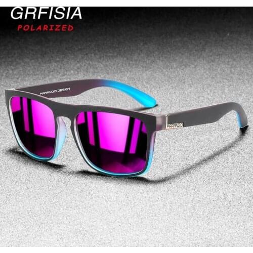 Sport Style Polarized Men Sunglasses Fashion Brand Designer Square Sun Glasses Purple Mirror Lens UV Protection Goggles XH20