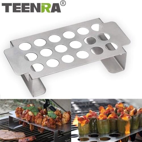 TEENRA Stainless Steel Chili Pepper Grill Rack 18 Hole Jalapeno Grill Rack Non-stick Chicken Leg Grill Outdoor Cooking BBQ Tools