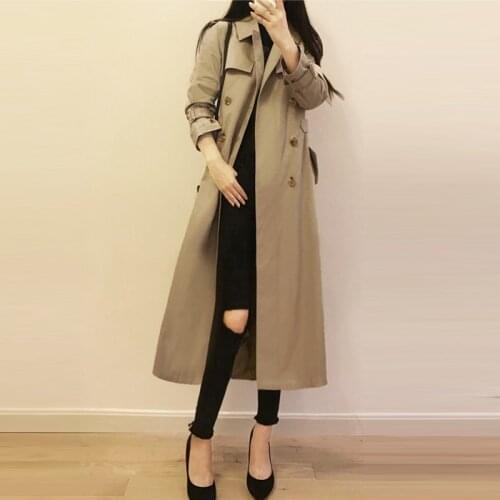 Khaki Trench Coats Women Medium Long Double Breasted Casual Coats Tops 2018 Autumn Winter Ladies Elegant Trenchs Outwear FP1409
