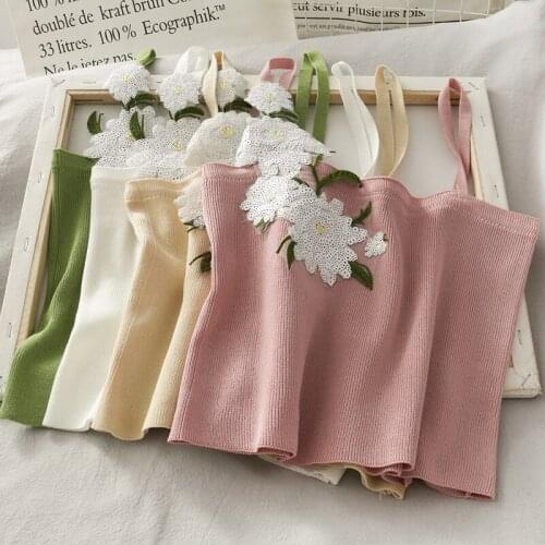 Girls Patchwork Flower Knitted Crop Tops Women Foral Camis Tube Sleeveless TShirts Sweet Tank For Women Summer