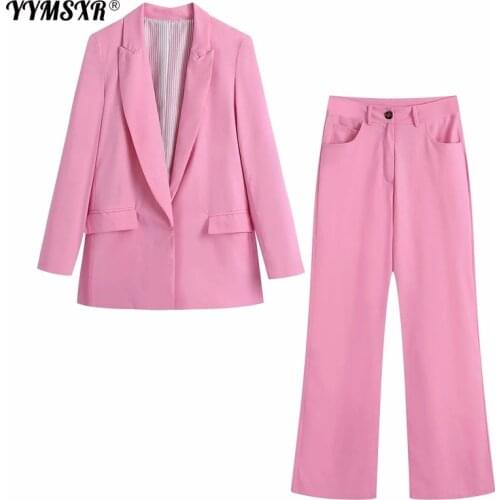 Linen Cotton Womens Suit Pants 2-piece Fall 2021 Casual Loose Long-sleeved Female Loose Jacket + High-waist Wide-leg Trousers