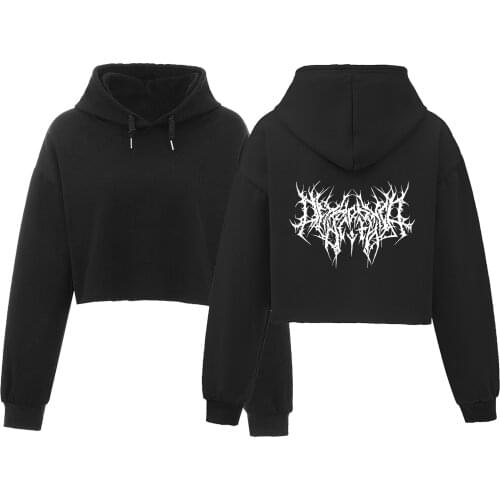 Gothic Cotton Drawstring Crop Tops Oversized Hoodies Aesthetic Hip Hop Vintage Printing Clothes Punk Streetwear Fall 2021 Women