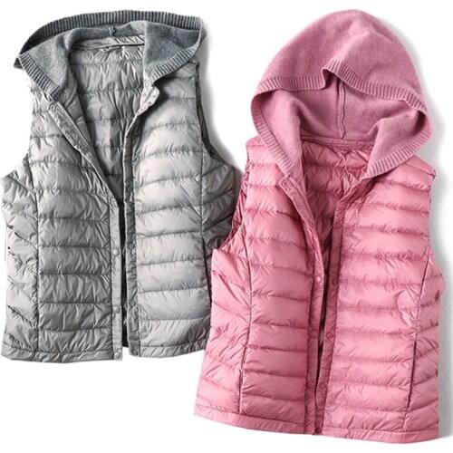 Winter Plus Size 3XL Womens Down Jackets Ultra Light Hooded Vest Casual Waistcoat Autumn Coat Slim Parkas