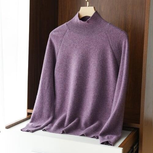 Zocept Autumn Winter Womens Sweater Luxury Merino Wool Knitted Mock Neck Jumpers Fashion Loose Long Sleeve Warm Female Pullover