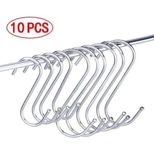 10pcs S Shaped Hooks Stainless Steel Multi-functional Railing S Hanger Hook Clasp Home Kitchen Bathroom Storage Organizer Tools