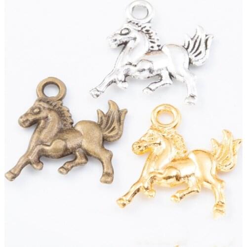 120pcs 15*14MM Antique tibetan silver gold animal horse charms vintage bronze pendants for bracelet earring diy jewelry making