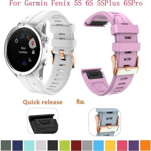22 20mm smart watch Band For Garmin Fenix 6 6S 6S Pro 5X 5 5S Plus Rose gold buckle Straps Quick Release Strap Silicone Bracelet