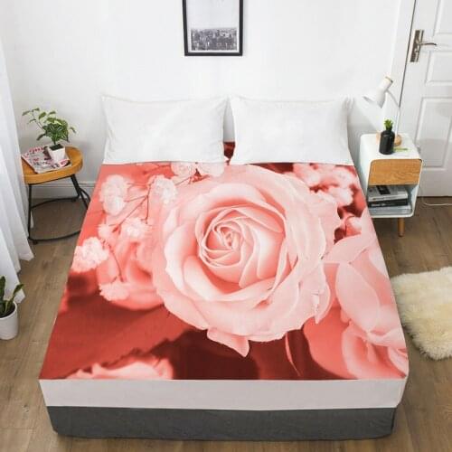3D Fitted Sheet Custom Single Double Queen Size Mattress Cover With Elastic Bed Sheet 150x200 Bedding Pink Rose For Wedding