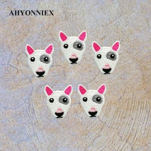 AHYONNIEX 5PCS/LOT Embroidered Bull Terrier Patch for Clothes Iron On Patch for Shoes Jacket Stickers Cute Small Dog Patch