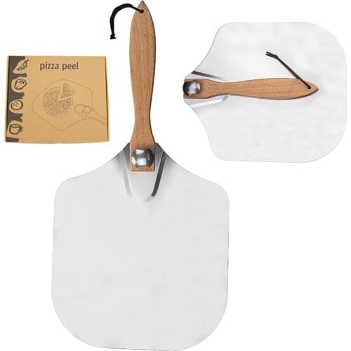 Baking Pizza Peeler Aluminum Easy To Use Convenient Cleaning And High Durability With Folding Oak Wood Handle