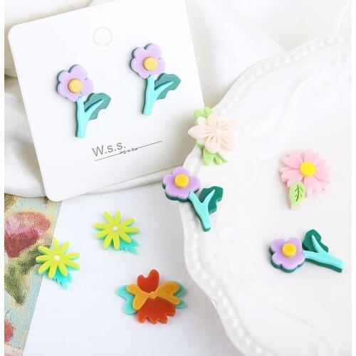 Free Shipping Colorful Resin Cabochons 20pcs Spring Flowers Patch Sticker Fit Fashion Earring Charms Pendant Making