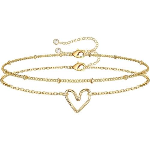 UFOORO Heart-shaped Bracelet 2-piece Set Gold-plated Personality Copper Niche Bracelet
