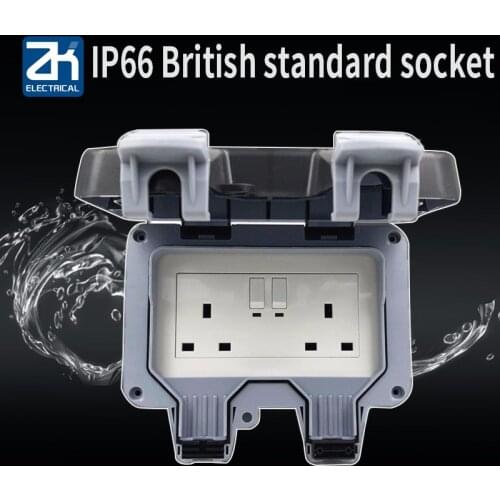 IP66 British standard wall mounted outdoor waterproof socket socket with switch British splash-proof dustproof waterproof socket