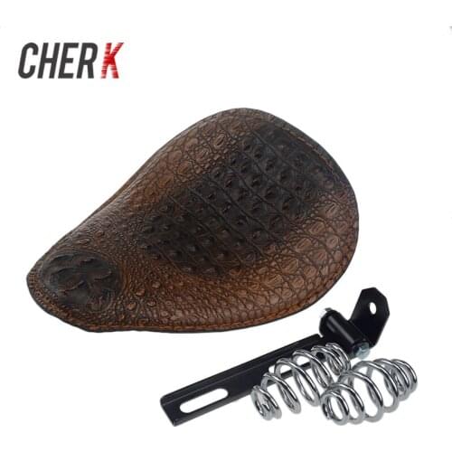 Cherk Motorcycle Crocodile Pattern 3" Spring bracket Front Solo Seat Cover For Harley Sportster Bobber Chopper Custom Cafe Racer